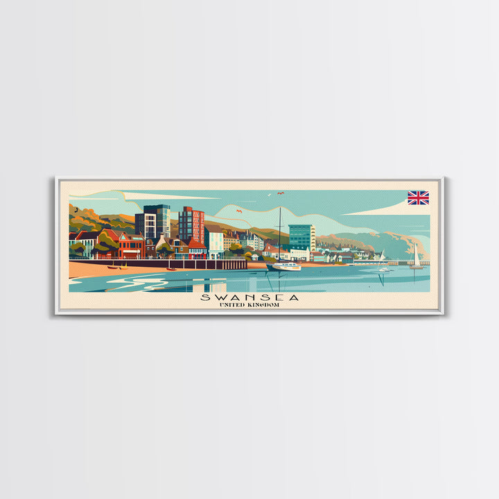 Swansea United Kingdom Wall Art, Panoramic Travel Poster, Panoramic Framed Canvas Print, City Wall Art, Wall Hanging Home Decor, Travel Art