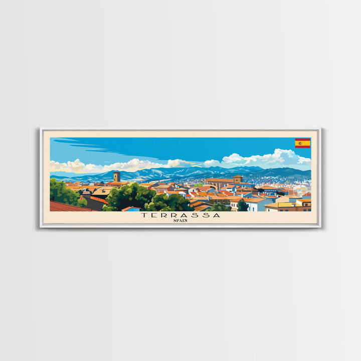 Terrassa Spain Wall Art, Panoramic Travel Poster, Panoramic Framed Canvas Print, City Wall Art, Wall Hanging Home Decor, Travel Art