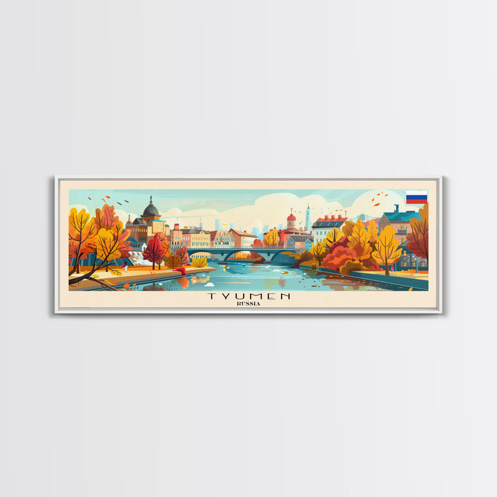 Tyumen Russia Panoramic Travel Poster, Framed Canvas Print or Metal Wall Art, Travel Art, Home Decor, Panoramic Painting, Midcentury Art