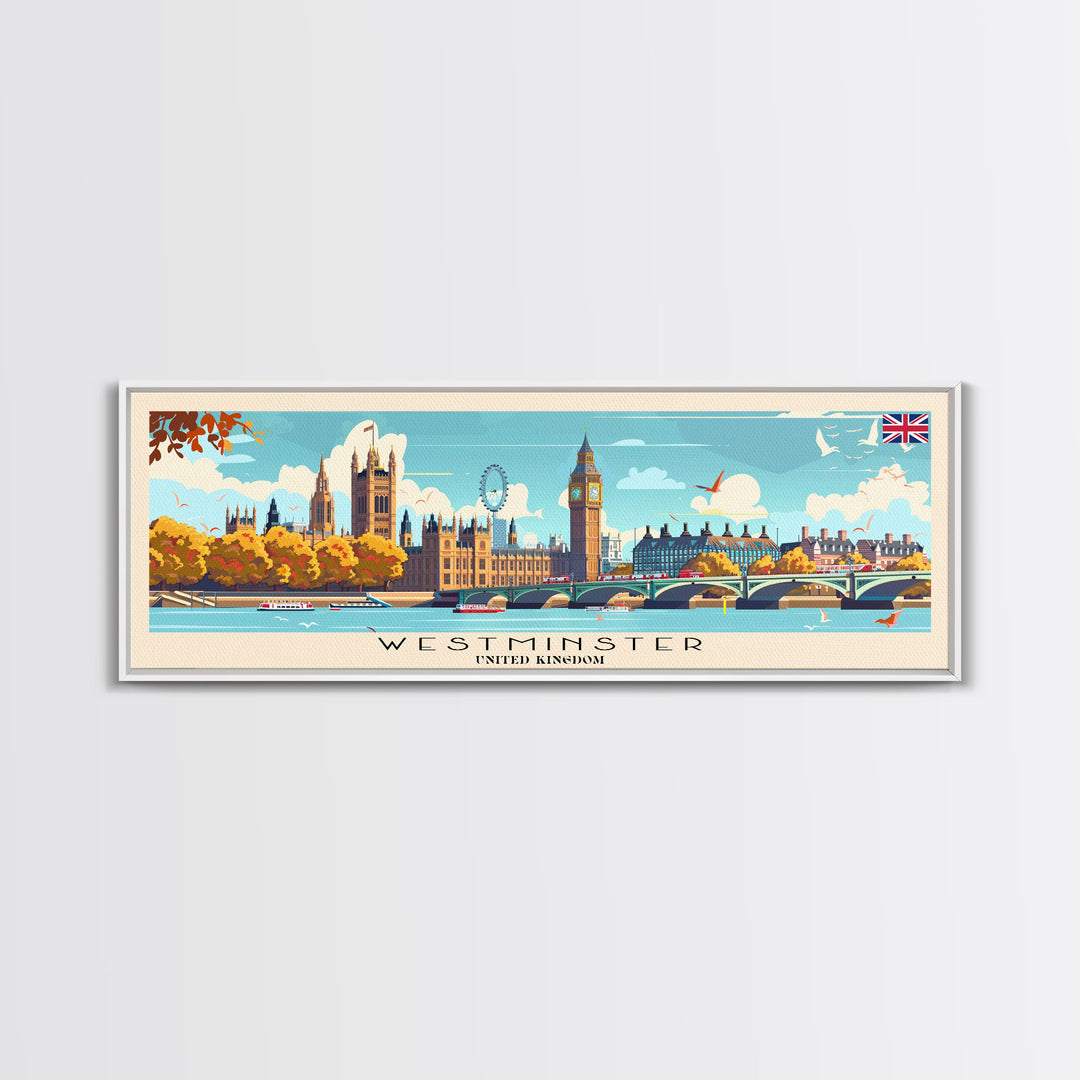 Westminster United Kingdom Wall Art, Panoramic Travel Poster, Panoramic Framed Canvas Print, City Wall Art, Wall Hanging Home Decor, Travel Art