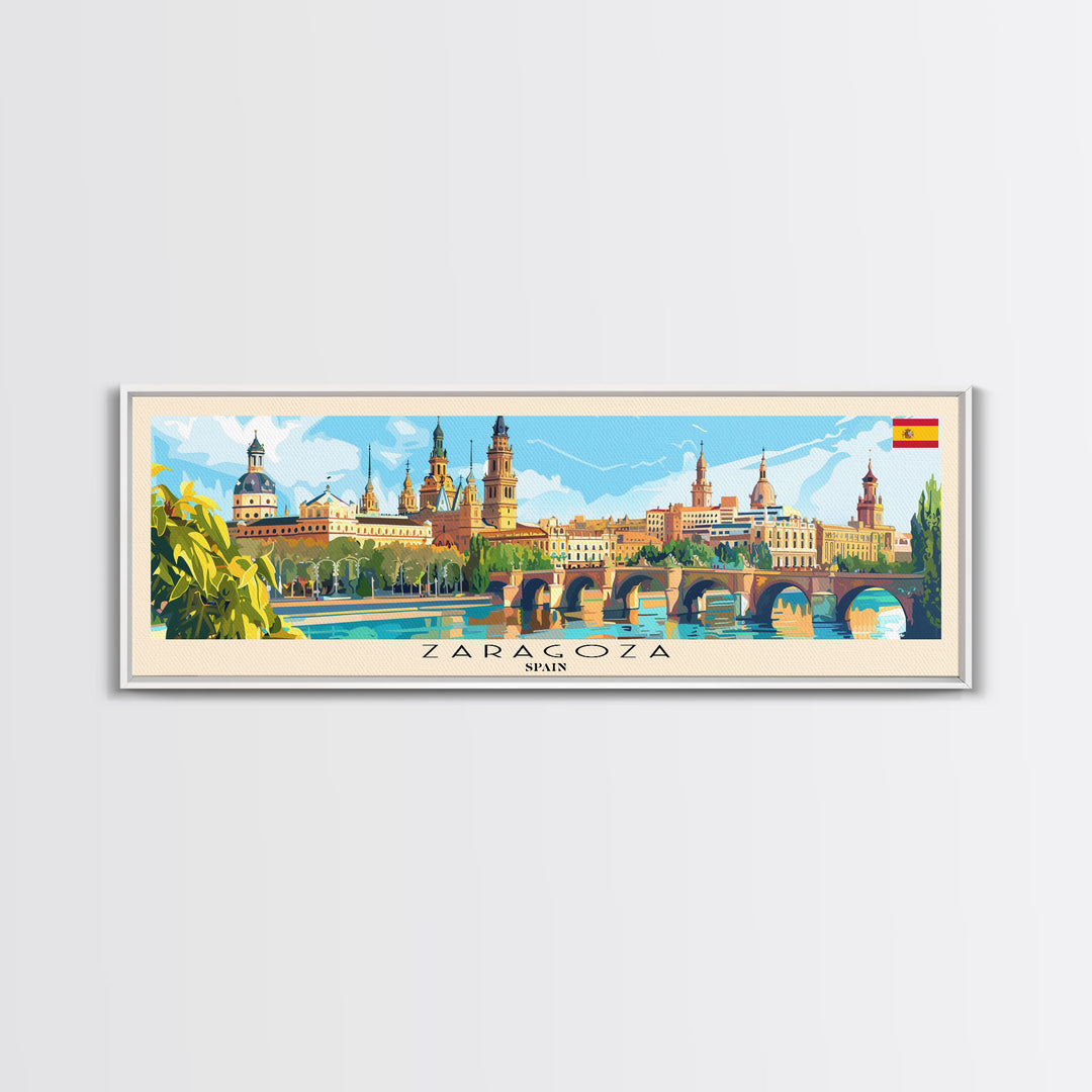 Zaragoza Spain Wall Art, Panoramic Travel Poster, Panoramic Framed Canvas Print, City Wall Art, Wall Hanging Home Decor, Travel Art