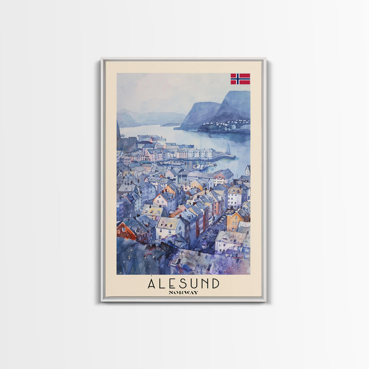 Ålesund Norway Coastal Town Travel Poster Art, Framed Canvas Print, Scenic Wall Art for Living Room, Bedroom Decor, Home Decoration