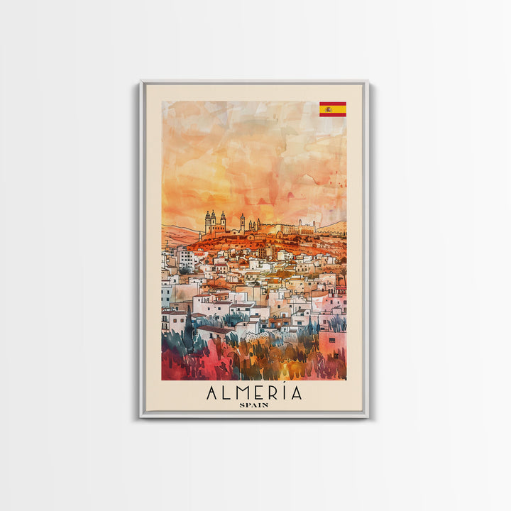 Almerķa Spain Beachside City Travel Poster Art, Framed Canvas Print, Vibrant Wall Art for Living Room, Bedroom Decor, Home Decoration