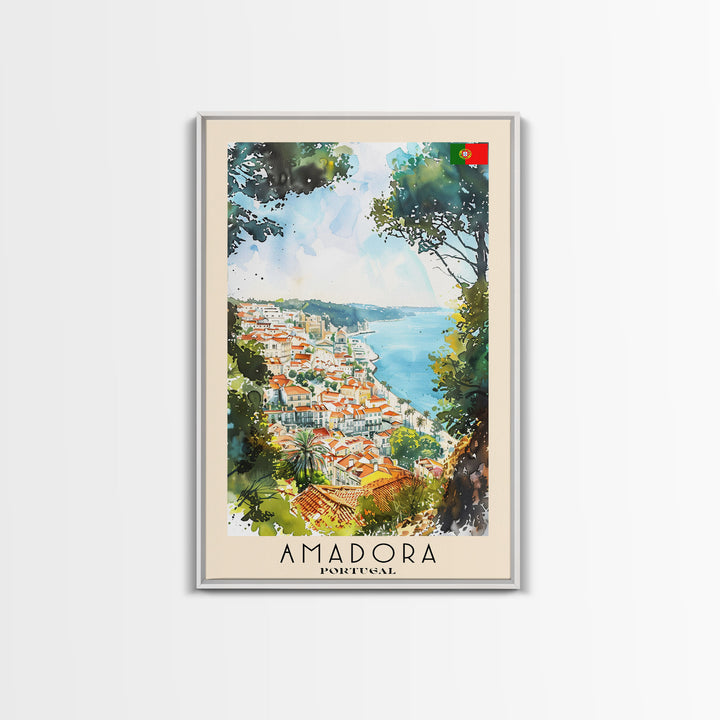 Amadora Portugal Scenic View Travel Poster Art, Framed Canvas Print, Stunning Wall Art for Living Room, Bedroom Decor, Home Decoration