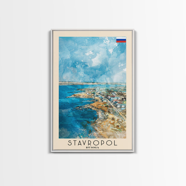 Stavropol Russia Travel Poster Framed Canvas Print, Watercolor Painting, Urban Wall Art, Home Decor, Russian Cityscape, Artistic Decor