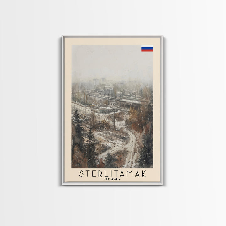 Sterlitamak Russia Travel Poster Framed Canvas Print, Watercolor Painting, Scenic Wall Art, Home Decor, Russian Landscape, Traditional Art