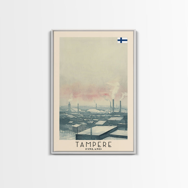 Tampere Finland Travel Poster Framed Canvas Print, Watercolor Painting, Scenic Wall Art, Home Decor, Finnish Landscape, Contemporary Art