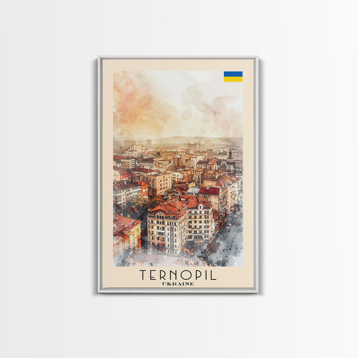 Ternopil Ukraine Travel Poster Framed Canvas Print, Watercolor Painting, Scenic Wall Art, Home Decor, Ukrainian Landscape, Classic Decor