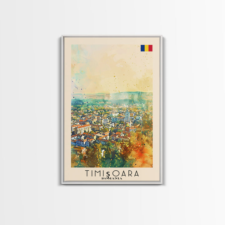 Timisoara Romania Travel Poster Framed Canvas Print, Watercolor Painting, Scenic Wall Art, Home Decor, Romanian Architecture, Heritage Art