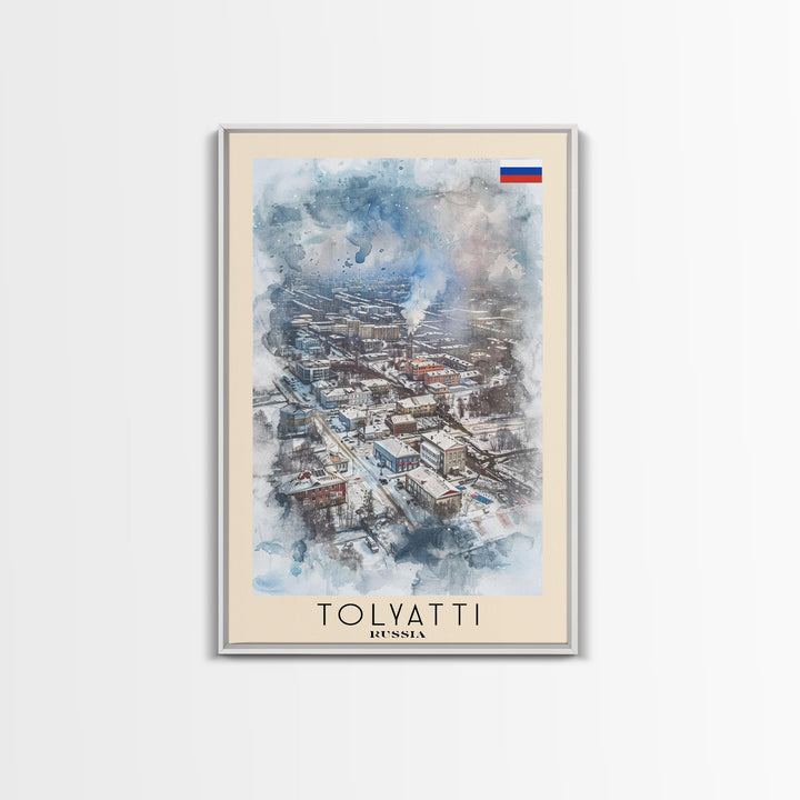 Tolyatti Russia Travel Poster Framed Canvas Print, Watercolor Painting, Scenic Wall Art, Home Decor, Russian Landscape, Rustic Art