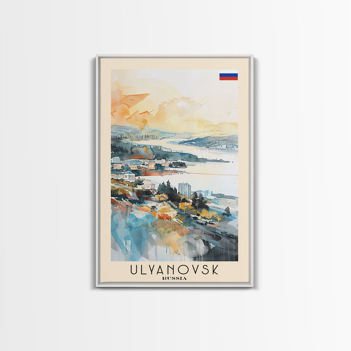 Ulyanovsk Russia Travel Poster Framed Canvas Print, Watercolor Painting, Urban Wall Art, Home Decor, Russian Cityscape, Modern Art