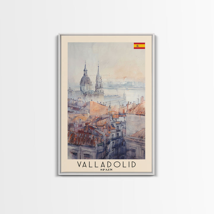 Valladolid Spain Travel Poster Framed Canvas Print, Watercolor Painting, Scenic Wall Art, Home Decor, Spanish Cityscape, Heritage Decor