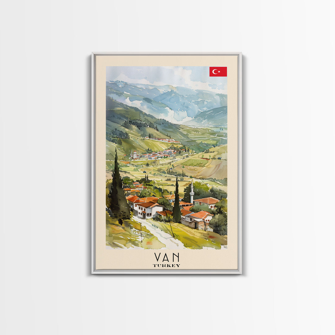 Van Turkey Travel Poster Framed Canvas Print, Watercolor Painting, Scenic Wall Art, Home Decor, Turkish Landscape, Exotic Art