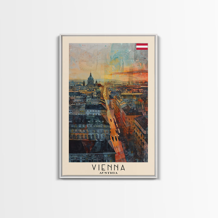 Vienna Austria Travel Poster Framed Canvas Print, Watercolor Painting, Historic Wall Art, Home Decor, Austrian Cityscape, Elegant Decor