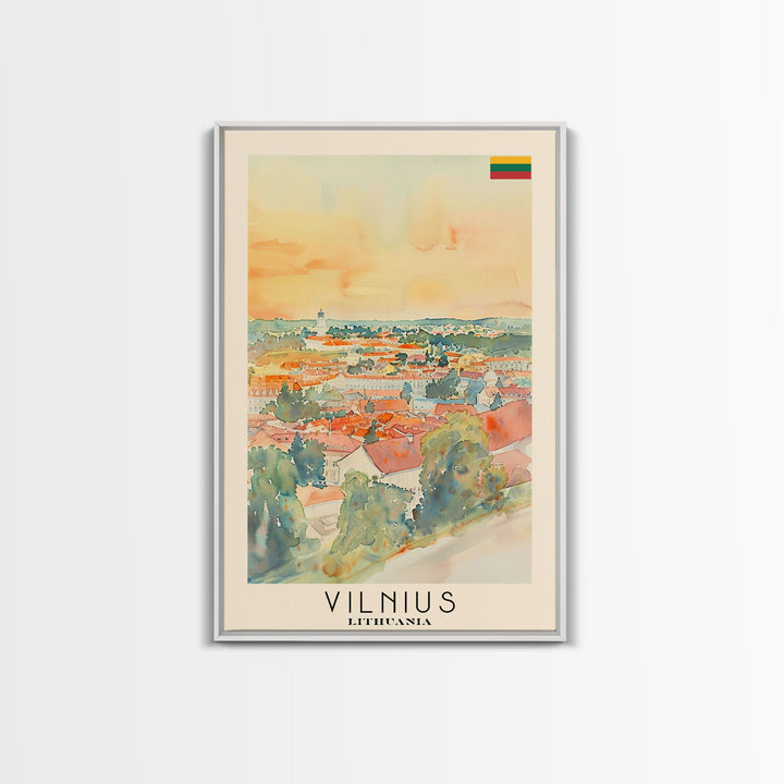 Vilnius Lithuania Travel Poster Framed Canvas Print, Watercolor Painting, Historic Wall Art, Home Decor, Lithuanian Architecture, Heritage Art