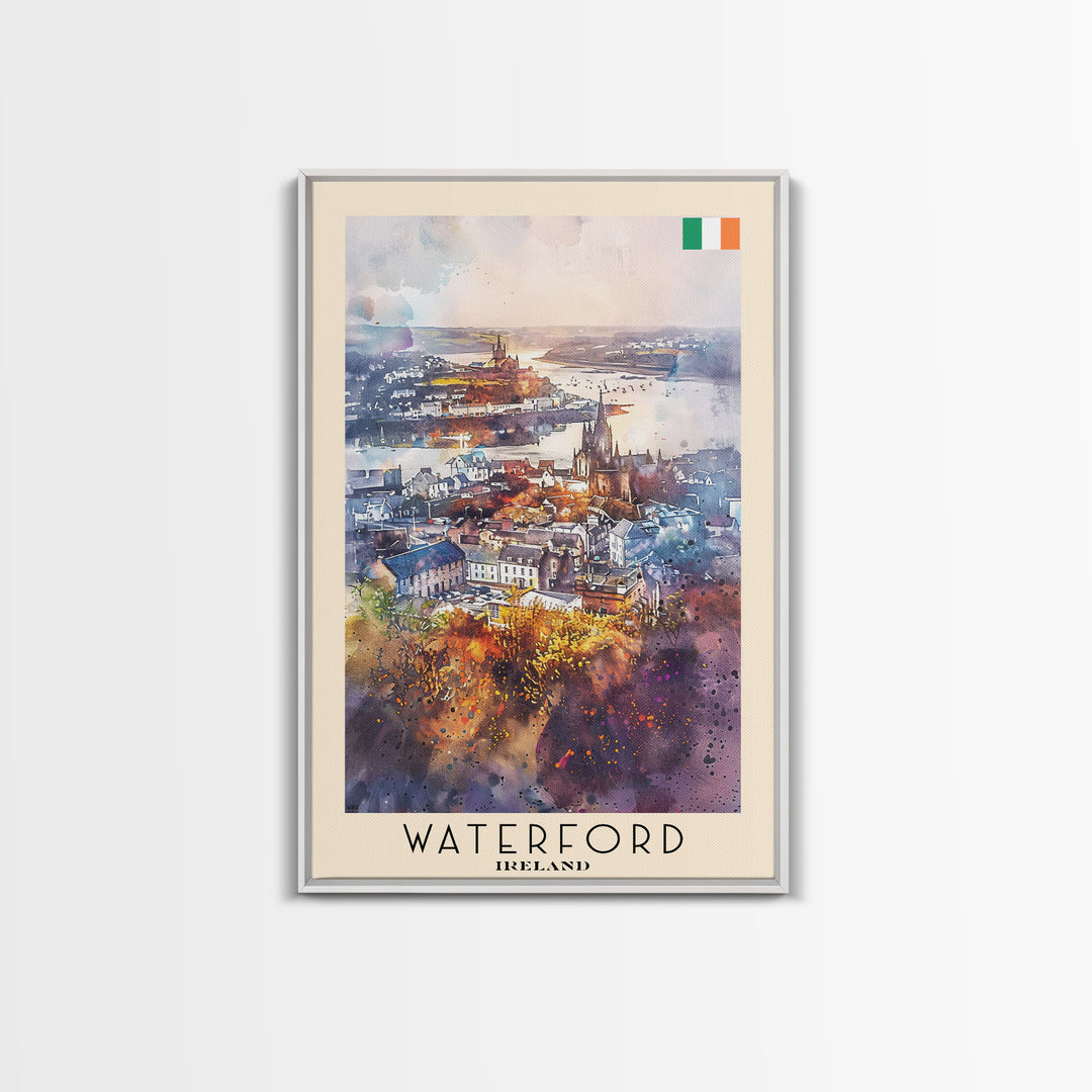 Waterford Ireland Travel Poster Framed Canvas Print, Watercolor Painting, Scenic Wall Art, Home Decor, Irish Landscape, Perfect Gift