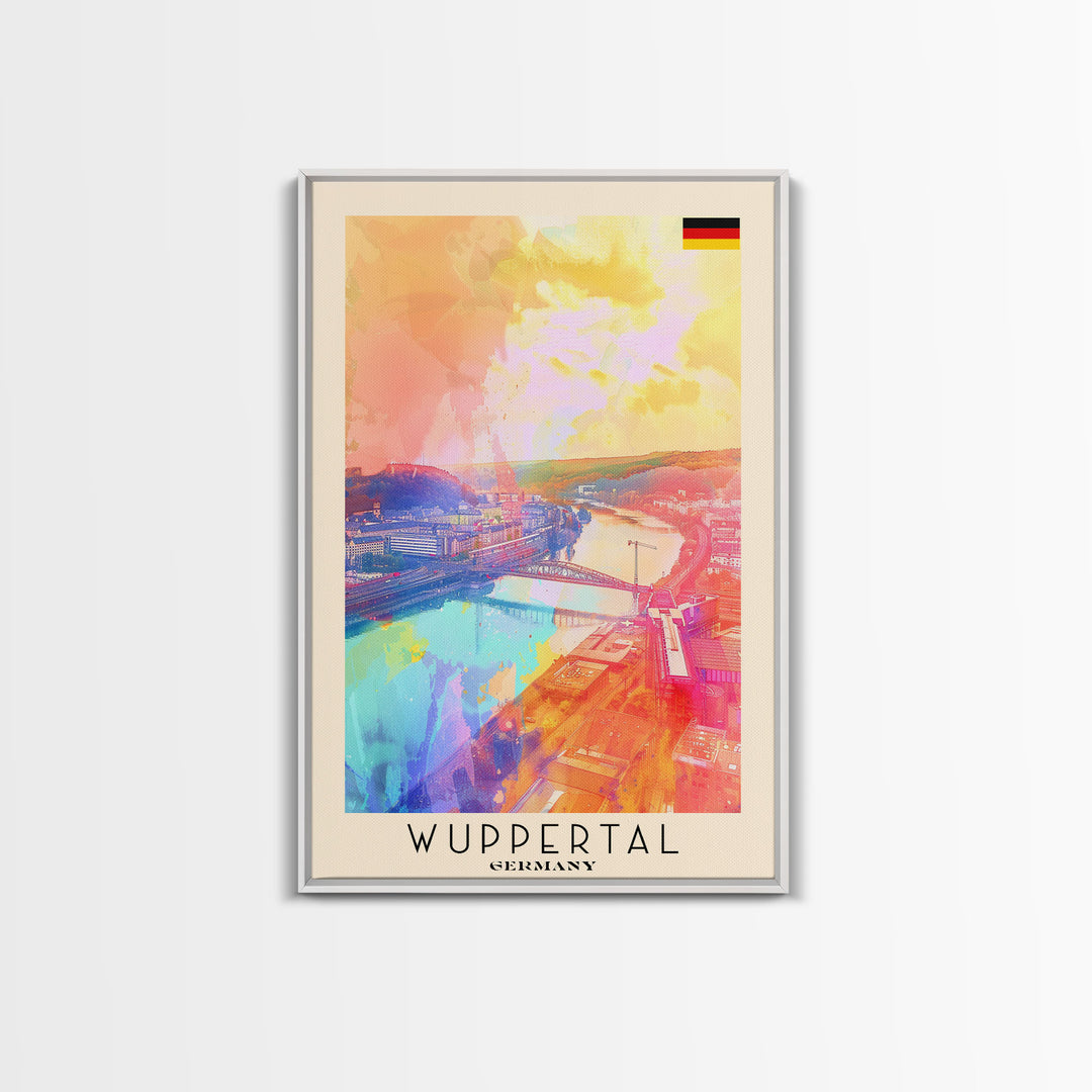 Wuppertal Germany Travel Poster Framed Canvas Print, Watercolor Painting, Urban Wall Art, Home Decor, German Cityscape, Artistic Gift