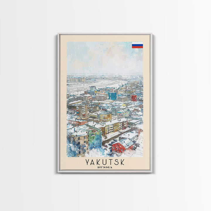 Yakutsk Russia Travel Poster Framed Canvas Print, Watercolor Painting, Scenic Wall Art, Home Decor, Russian Landscape, Unique Gift