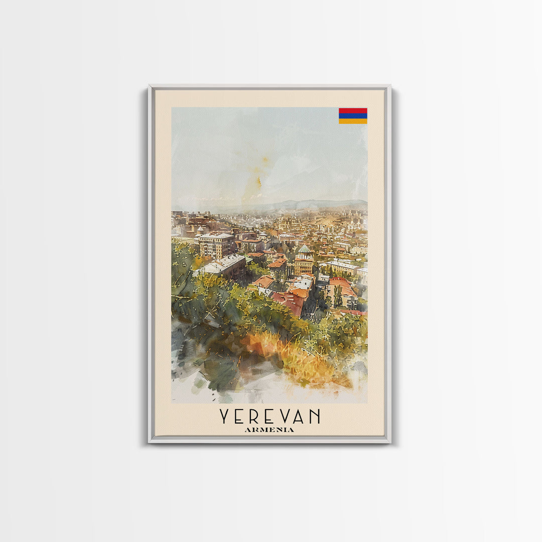 Yerevan Armenia Travel Poster Framed Canvas Print, Watercolor Painting, Scenic Wall Art, Home Decor, Armenian Landscape, Unique Gift