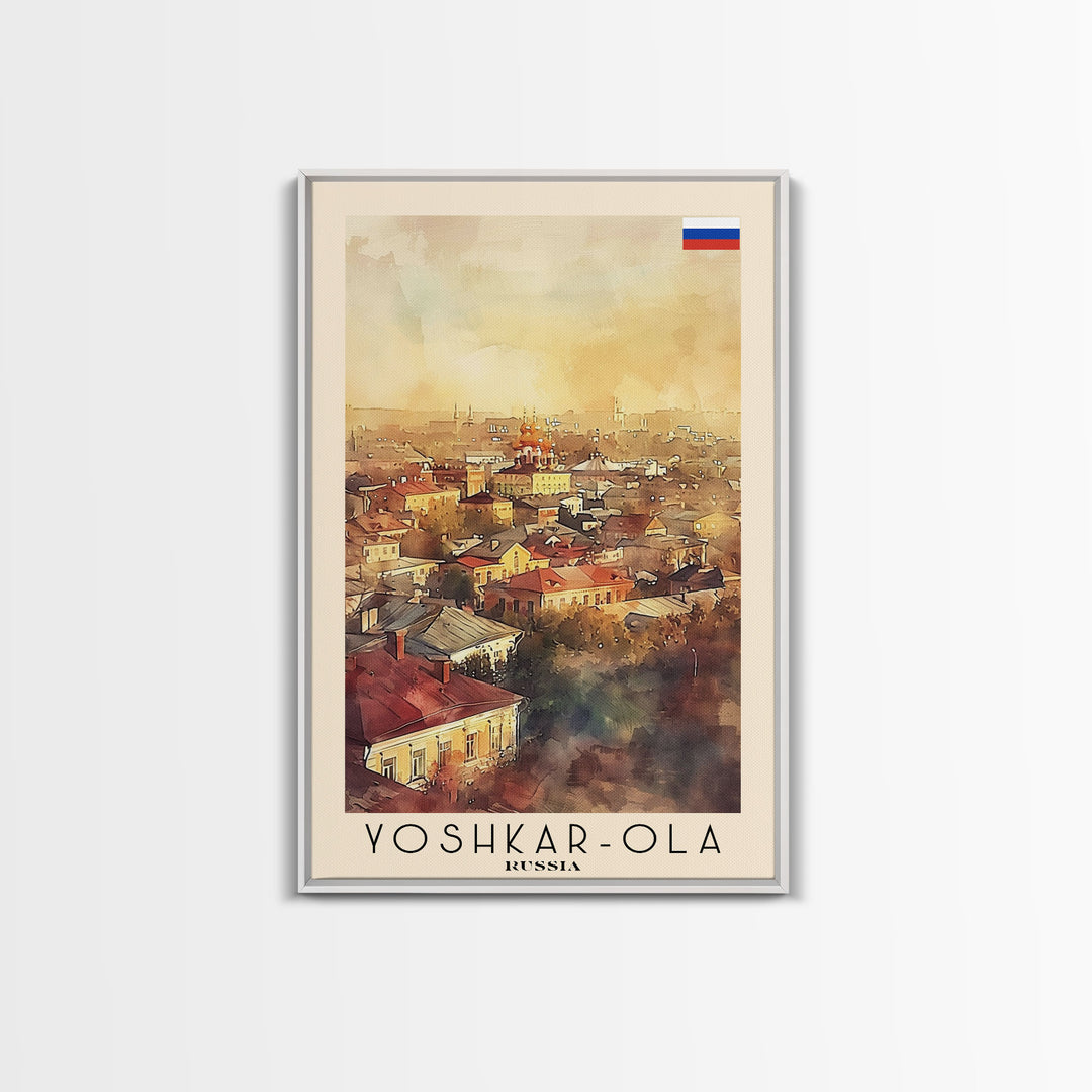 Yoshkar-Ola Russia Travel Poster Framed Canvas Print, Watercolor Painting, Urban Wall Art, Home Decor, Russian Cityscape, Gift for Her