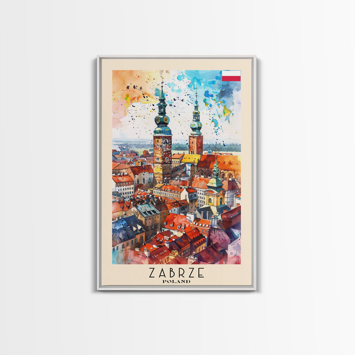 Zabrze Poland Travel Poster Framed Canvas Print, Watercolor Painting, Scenic Wall Art, Home Decor, Polish Landscape, Thoughtful Gift