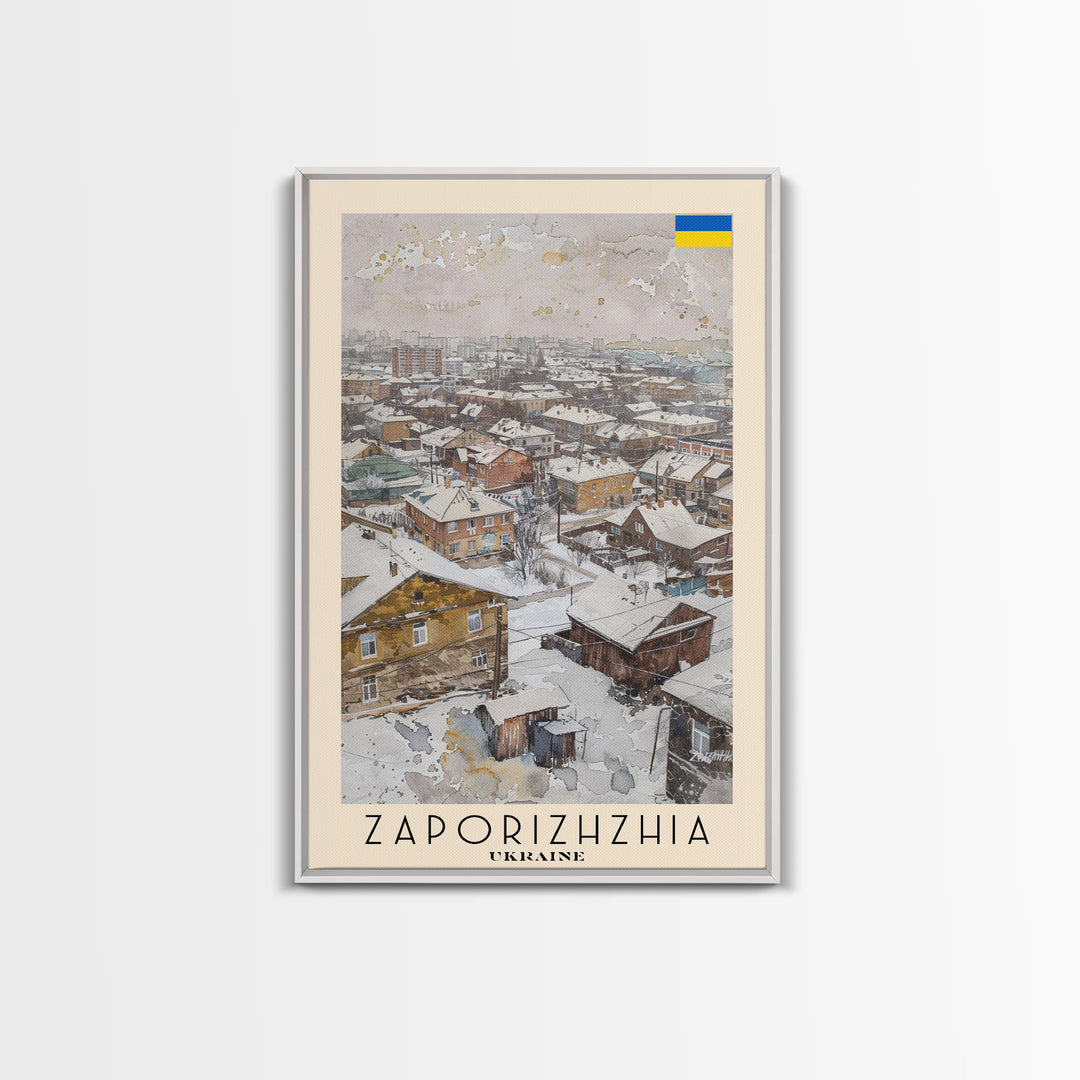 Zaporizhzhia Ukraine Travel Poster Framed Canvas Print, Watercolor Painting, Scenic Wall Art, Home Decor, Ukrainian Landscape, Special Gift