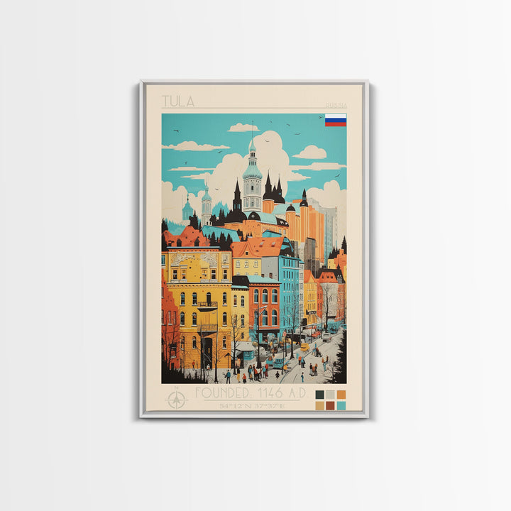 Tula Russia Travel Poster Framed Canvas Print, Midcentury Modern Art, Pop Art Wall Decor, Living Room Art, Vacation Gift