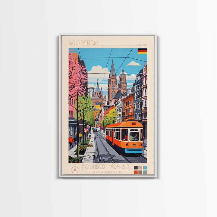 Wuppertal Germany Travel Poster Framed Canvas Print, Midcentury Modern Art, Pop Art Wall Decor, Living Room Art, Vacation Gift