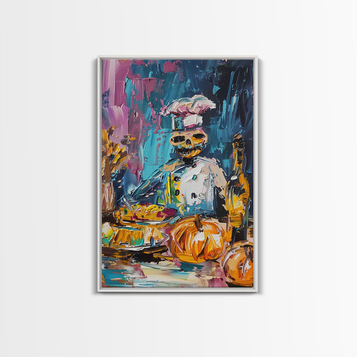 Skeleton Chef Cooking in a Colorful Kitchen - Halloween Skeleton Art - Fun Chef Skeleton Print - Spooky Cooking Skeleton Decor