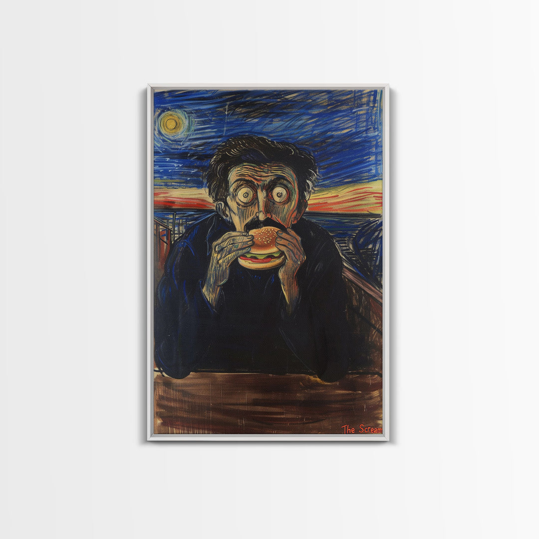 The Scream But With A Hamburger Halloween Artwork, Perfect for Adding a Touch of Spooky Humor to Your Wall Decor