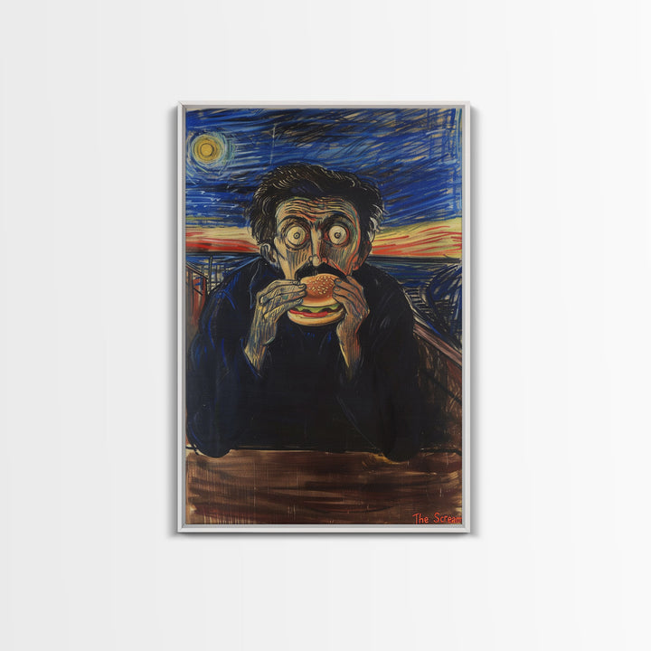 The Scream But With A Hamburger Halloween Artwork, Perfect for Adding a Touch of Spooky Humor to Your Wall Decor