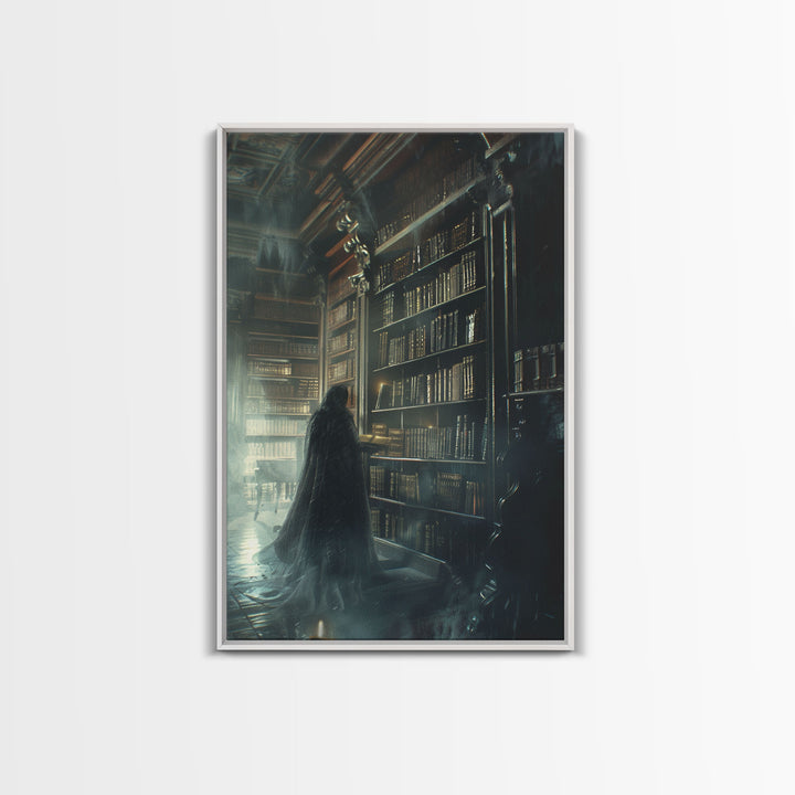 The Haunted Library Framed Canvas Print, Spooky Vibes Wall Art, Halloween Art, Halloween Props and Accessories, Home Decor Wall Art