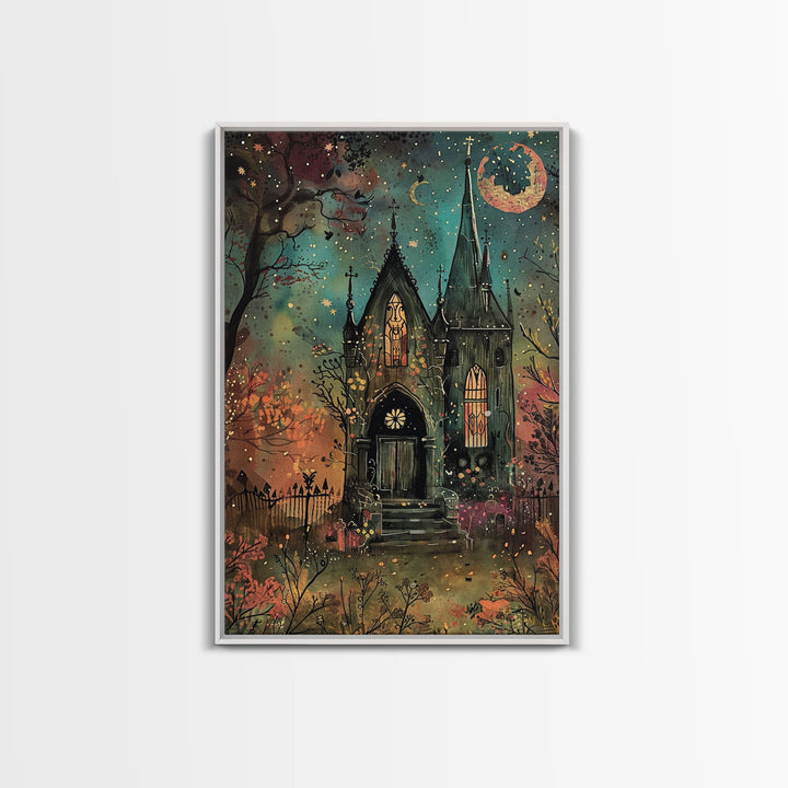 The Haunted Mausoleum, Framed Canvas Print, Spooky Season Halloween Decor, Halloween Props Wall Art, Gift For Halloween Lover