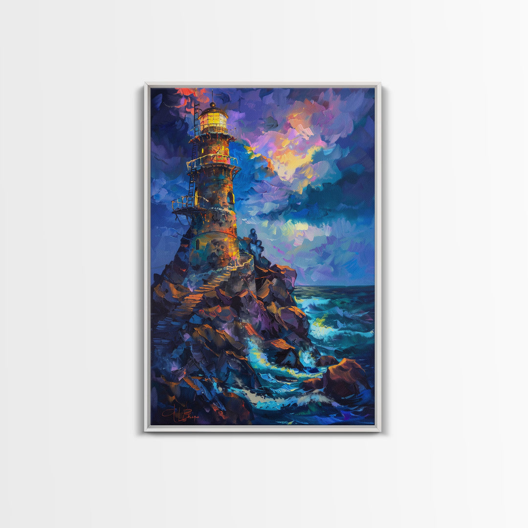 Stormy Lighthouse, Halloween Art Print, Spooky Home Decor, Framed Canvas Print, Creepy Art, Halloween Wall Decor, Seasonal Wall Art