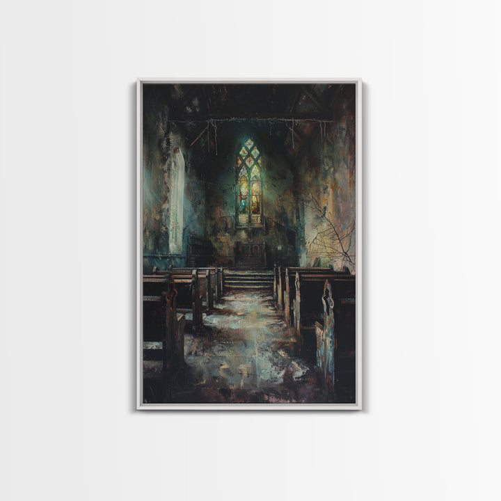 Victorian Haunted Church Framed Canvas Print, Halloween Oil Painting, Halloween Decor Wall Art, Spooky Season Dark Academia Decor