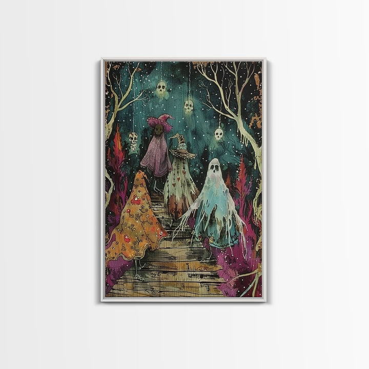 Spooky Trick Or Treaters Halloween Decor Framed Canvas Print, Cottage Core Mashup, Halloween Props, Spooky Vibes, Spooky Season Art