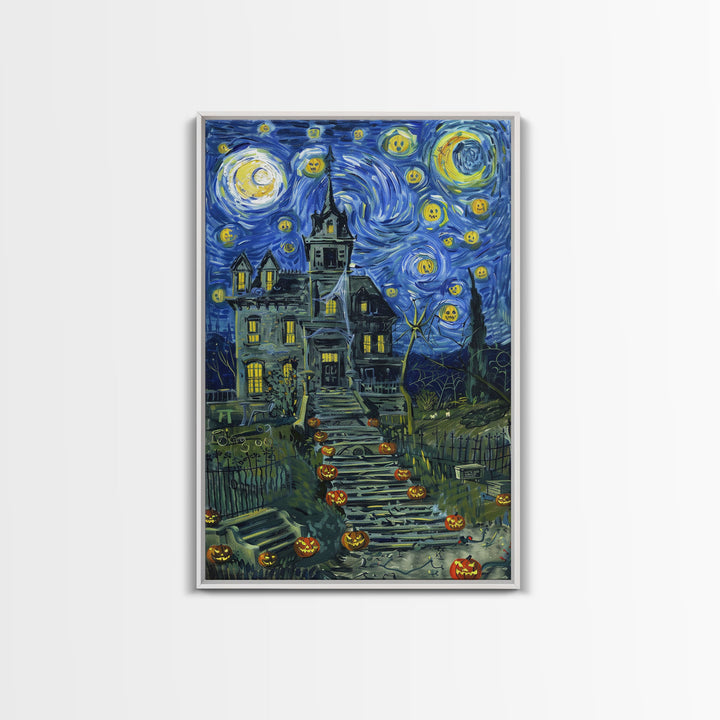 Starry Night Inspired Haunted Cemetary, Halloween Decor / Hallowen Wall Art / Halloween Props