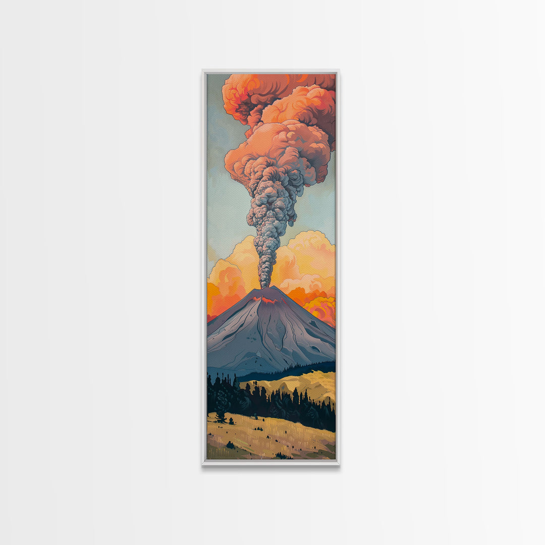 Colorful Volcano Eruption Printed on Framed Canvas, Vertical Landscape Art Print, Mountain Wall Art, 3D Canvas Art, Vertical Office Art