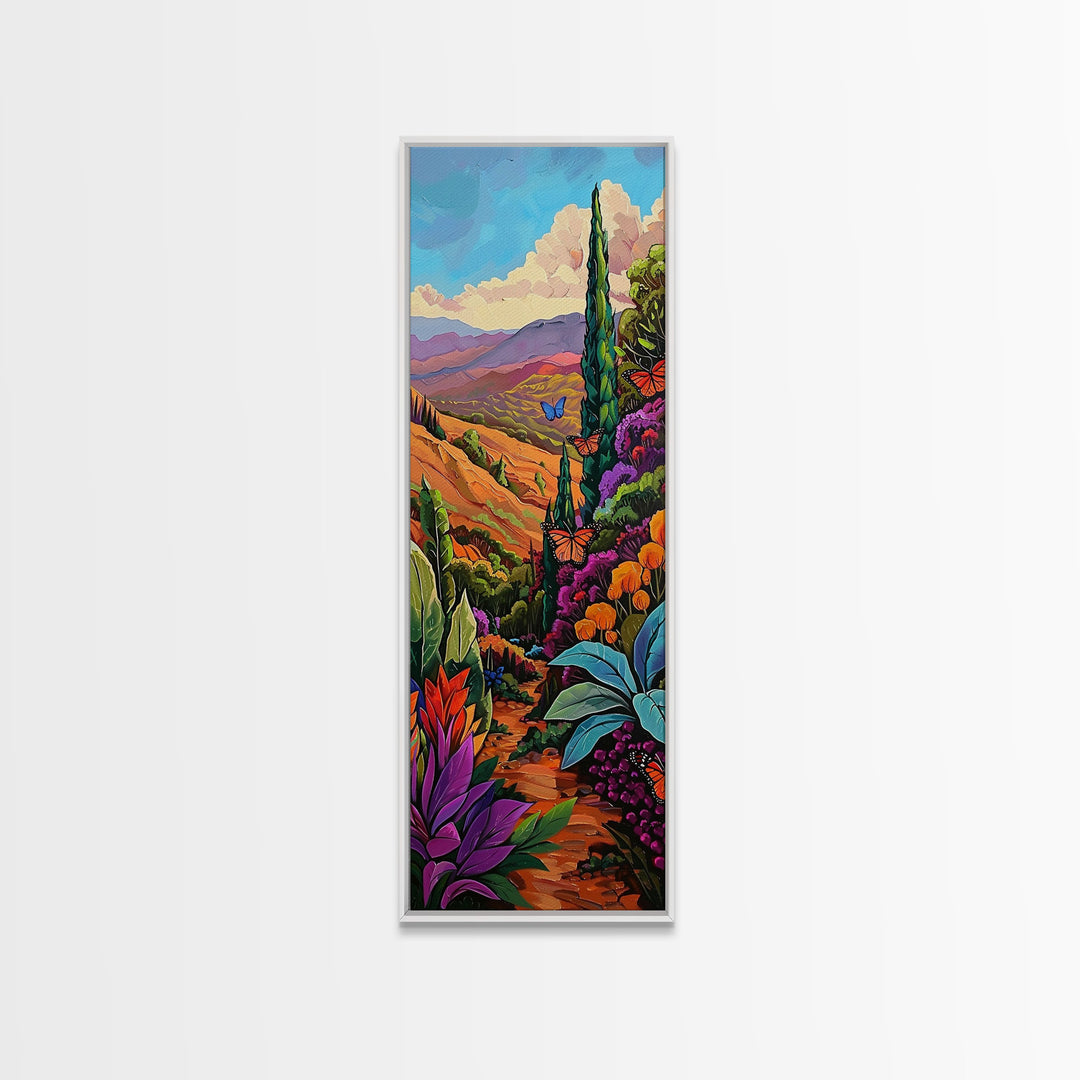 Colorful Landscape Art, Mountain Wall Art Print, Botanical Art for Kitchen, Impasto Canvas Painting Framed and Printed, Modern Wall Art