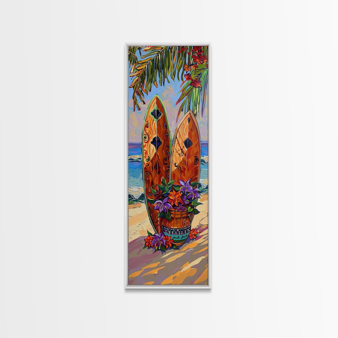 Vertical Coastal Art Print for Beach House, Tropical Beach Art Framed and Printed on Canvas, Wall Art for Living Room, Acrylic Painting