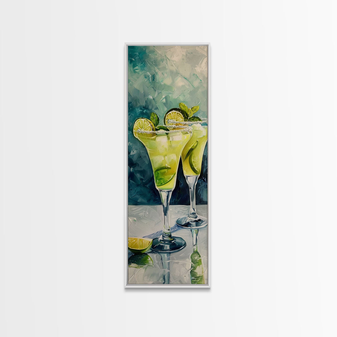 Vertical Martini Wall Art Framed and Printed on Canvas, Oversized Martini Poster, Bar Art Painting, Textured Painting, Kitchen Wall Art