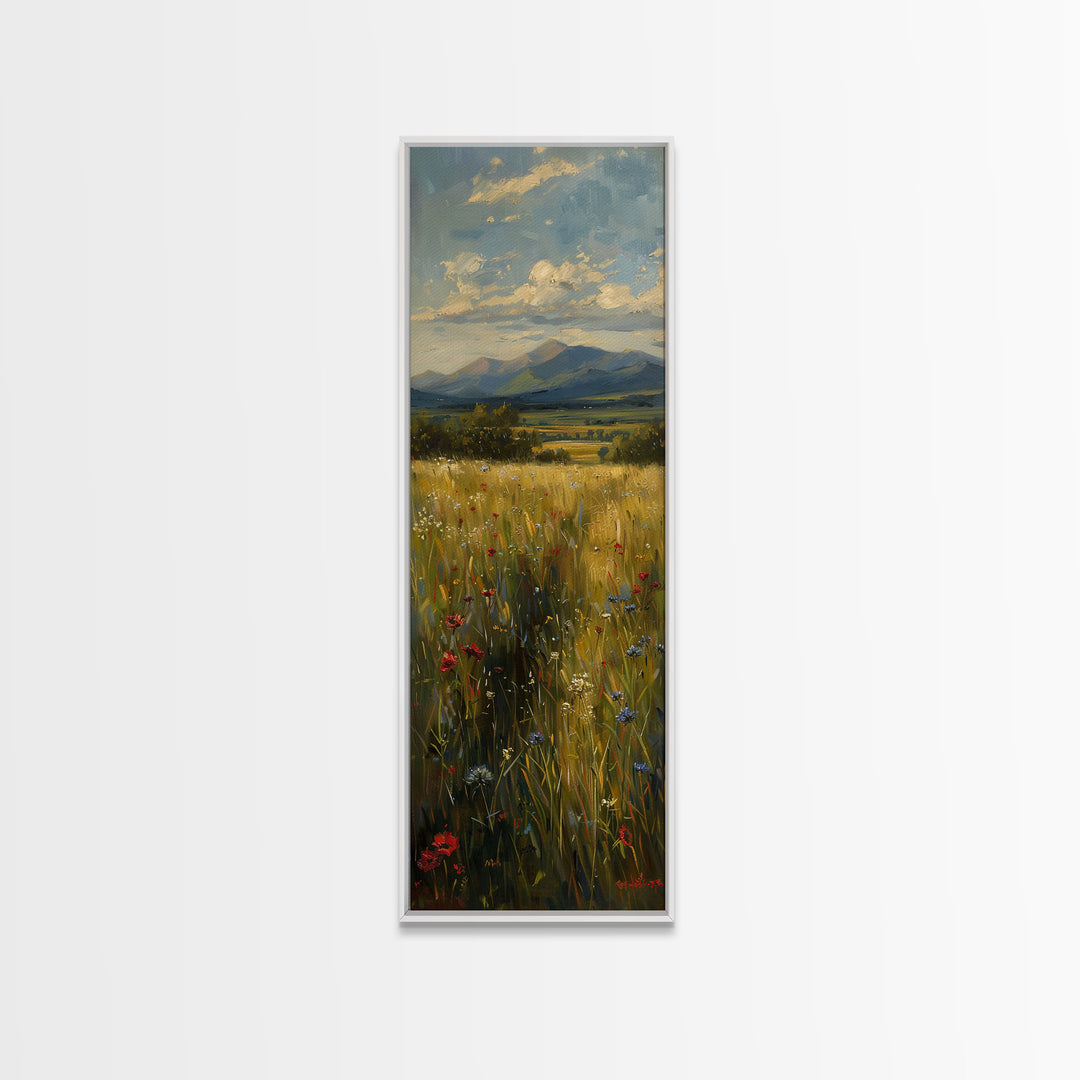 Wheat Fields At Sunset Framed Canvas Print - Beautiful Wall Art - Skinny Art - Tall Art - Statement Piece - Living Room Decor