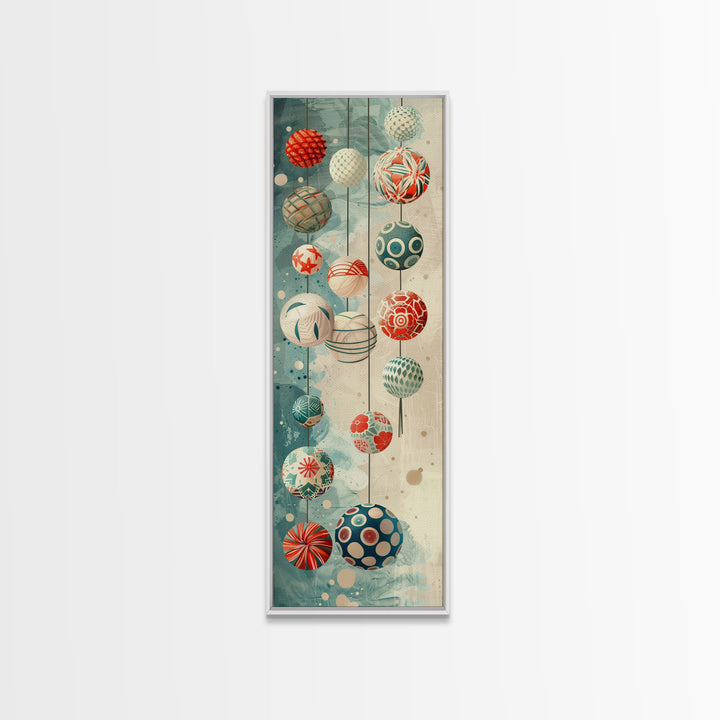 Skinny Art, Japanese Style Art, Hanging Lanterns Wood Block Print Framed Canvas Print Tall Art Ukiyo-e Art