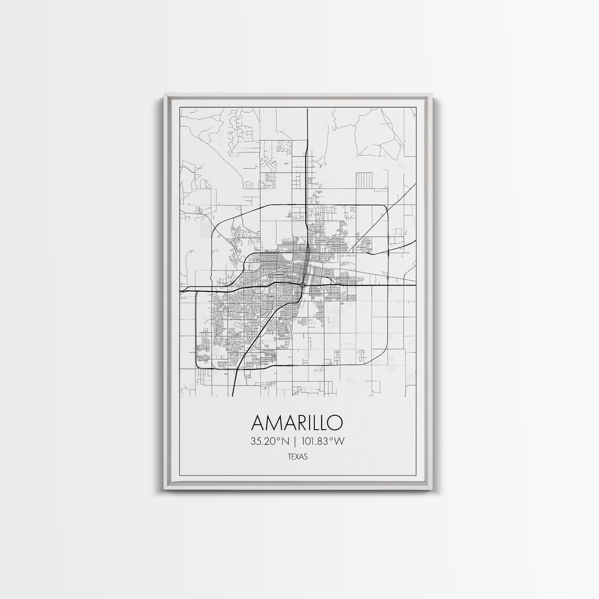 Amarillo Street Map, Texas Map, City Map Wall Decor, Travel Wall Art, Minimalist, Modern Art, Wall Art, Canvas Print, Canvas Wall Art