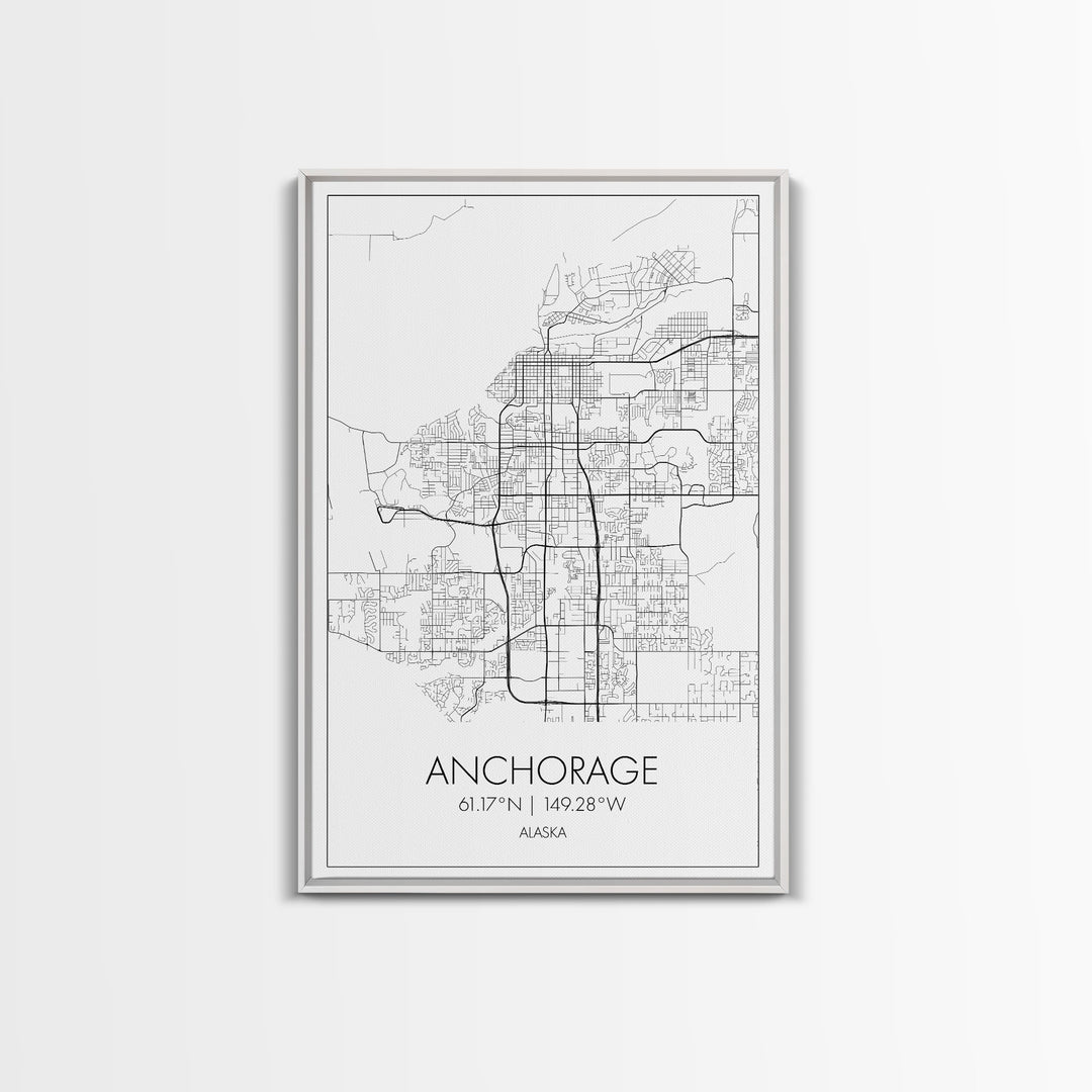 Anchorage Street Map, Alaska Map, City Map Wall Décor, Adventure Wall Art, Minimalist, Modern Art, Wall Art, Canvas Print, Canvas Wall Art