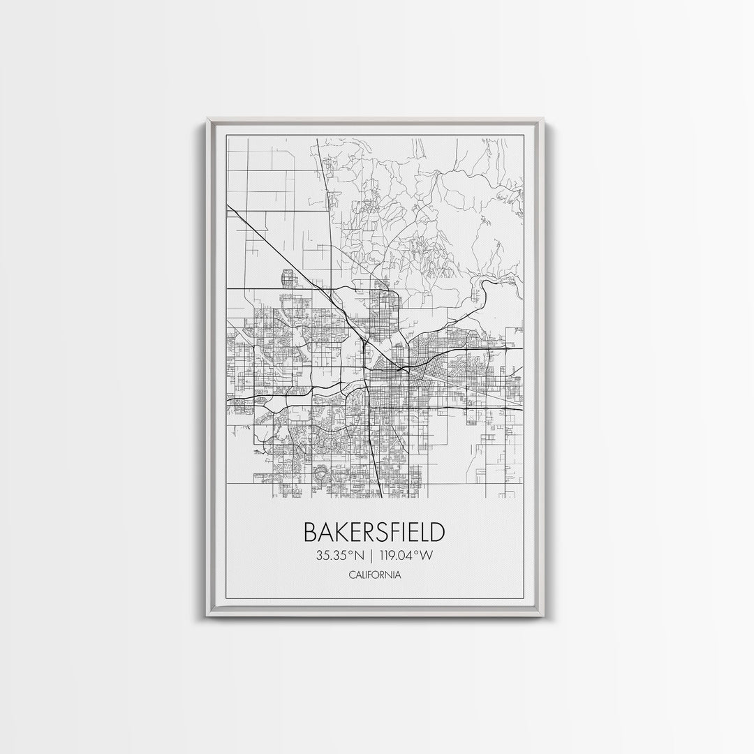 Bakersfield Street Map, California Map, City Wall Art, Home Wall Décor, Wife Gift, Minimalist Art, Wall Art, Canvas Print, Canvas Wall Art