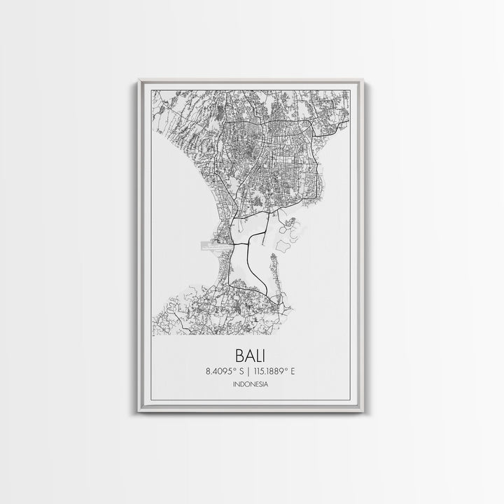 Bali Street Map, Indonesia Map, Asian City Wall Art, Travel Gift, Living Room Art, Minimalist Art, Wall Art, Canvas Print, Canvas Wall Art