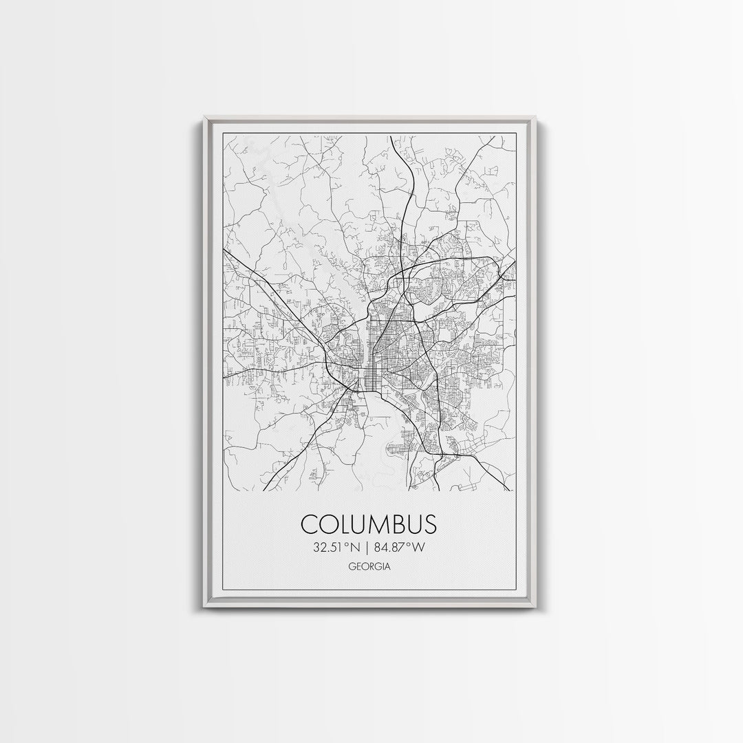 Columbus Street Map, Georgia Map, City Map Art, Minimalist Art, Wall Art, Canvas Print, Canvas Wall Art, City Wall Art, Travel Wall Print