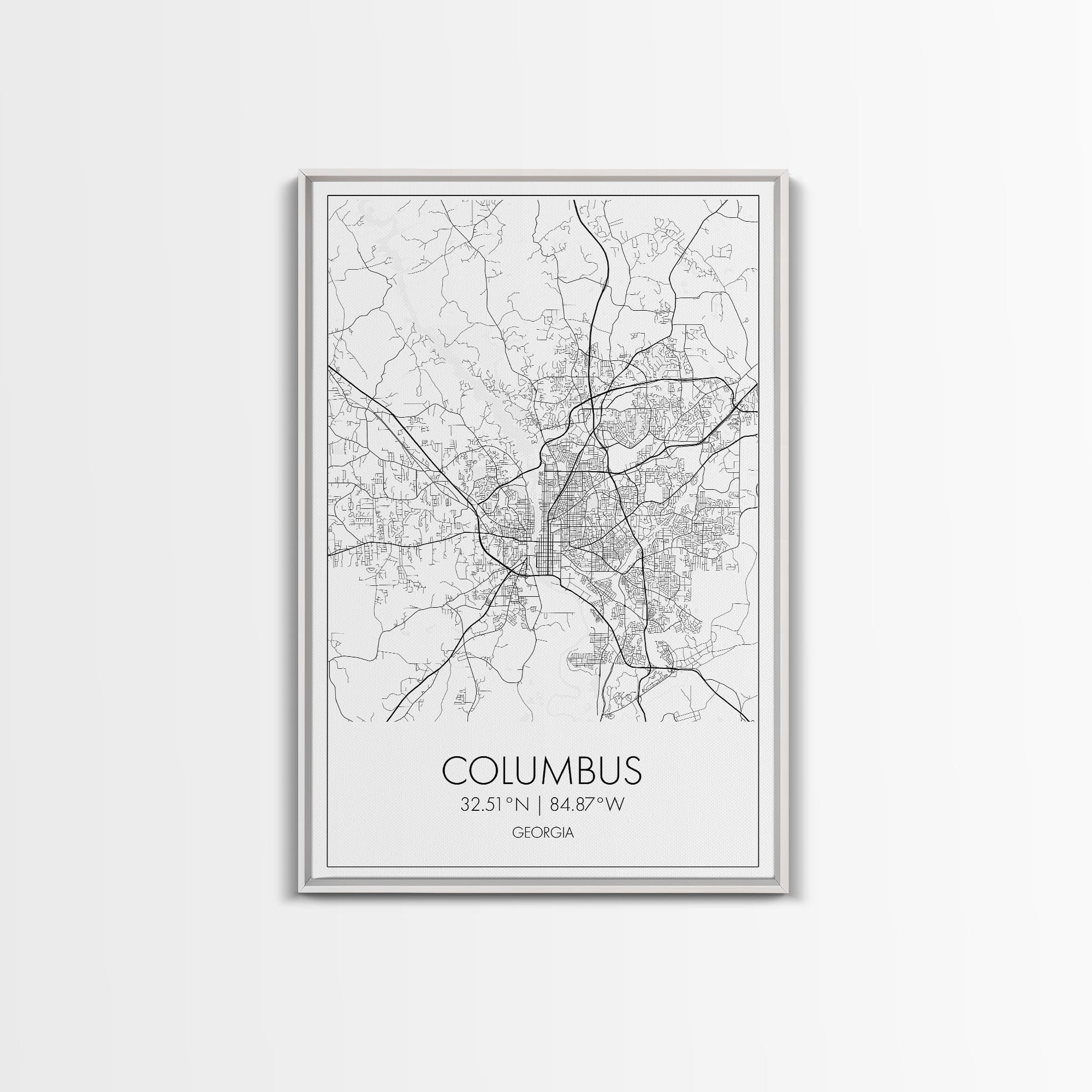 Columbus Street Map, Georgia Map, City Map Art, Minimalist Art, Wall Art, Canvas Print, Canvas Wall Art, City Wall Art, Travel Wall Print