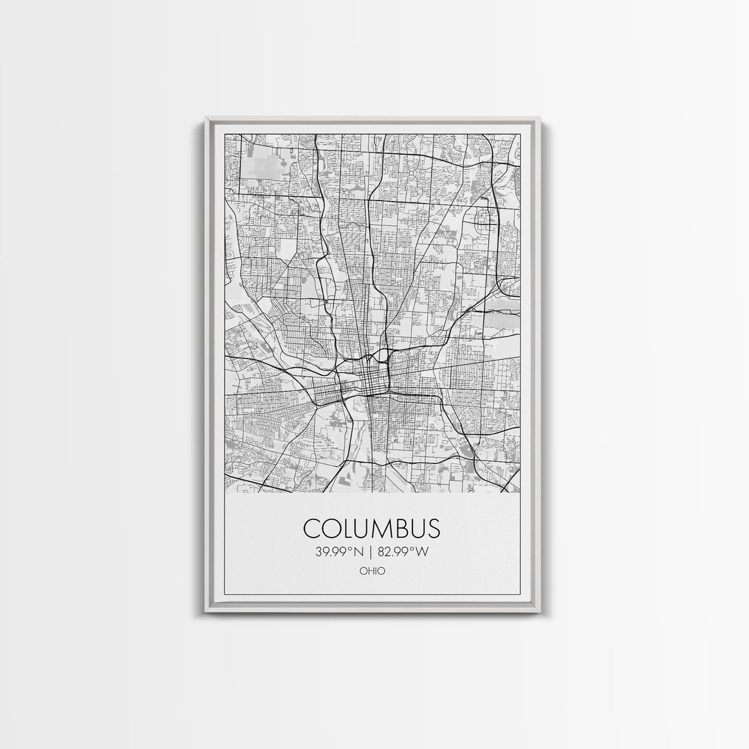 Columbus Street Map, Ohio Map, City Map Art, Minimalist Art, Wall Art, Canvas Print, Canvas Wall Art, Travel Decor, Office Wall Art